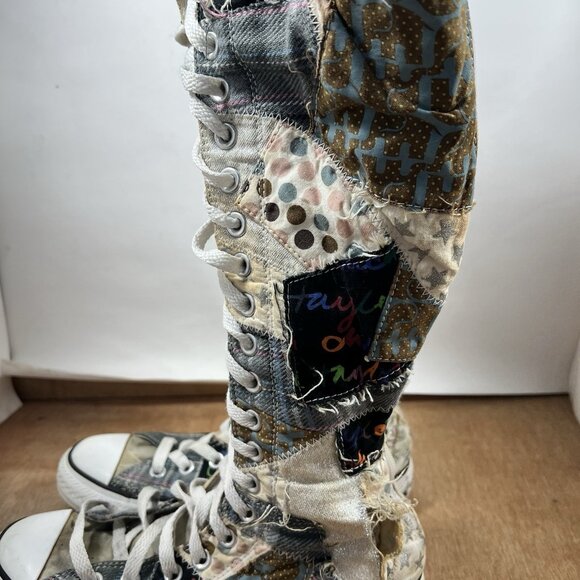 Converse Chuck Taylor Knee High Women Size 6 Patchwork Sneakers Back Zip - Picture 9 of 14